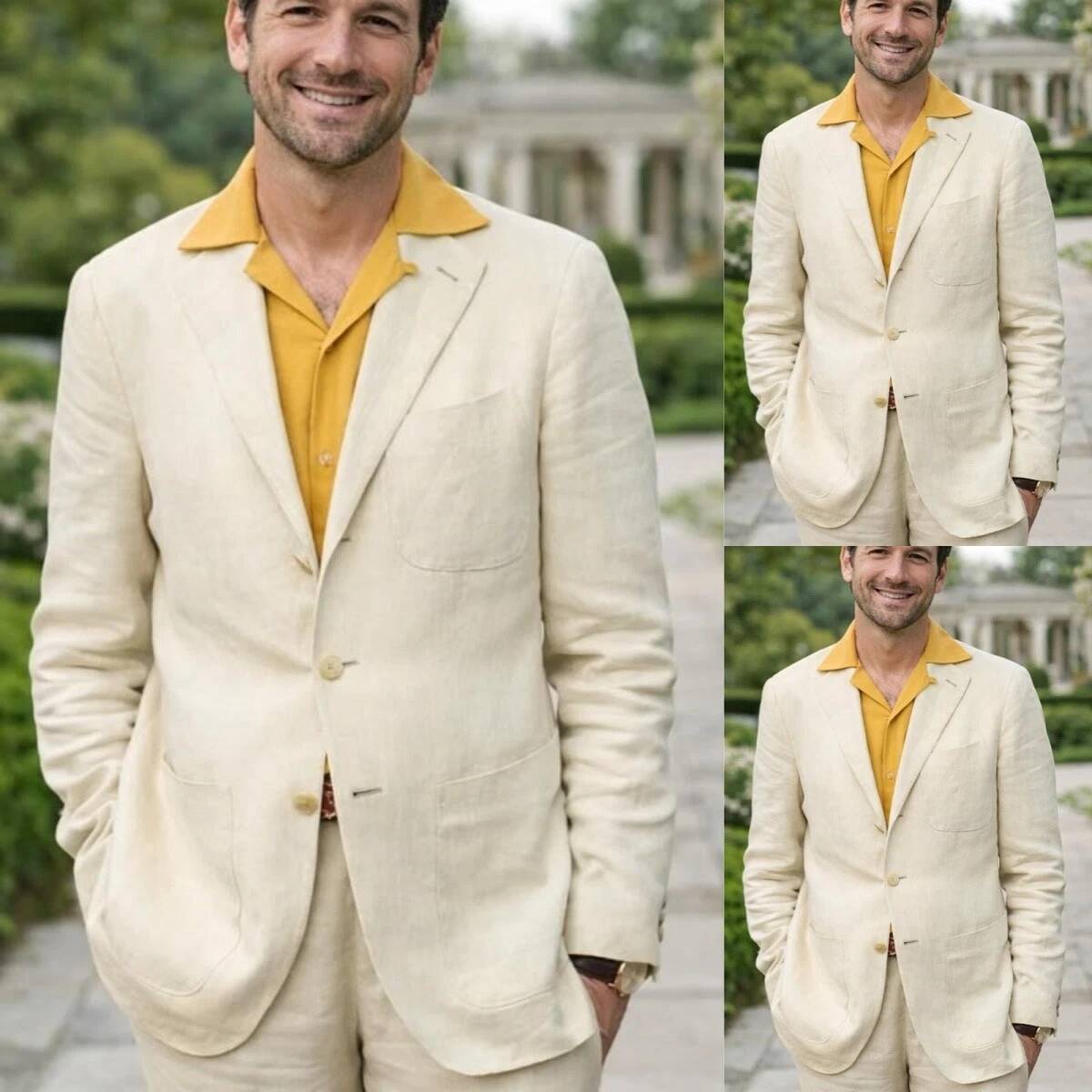 Men'S Relaxed Formal Wear - بدلة رجالية من قطعتين من الكتان
