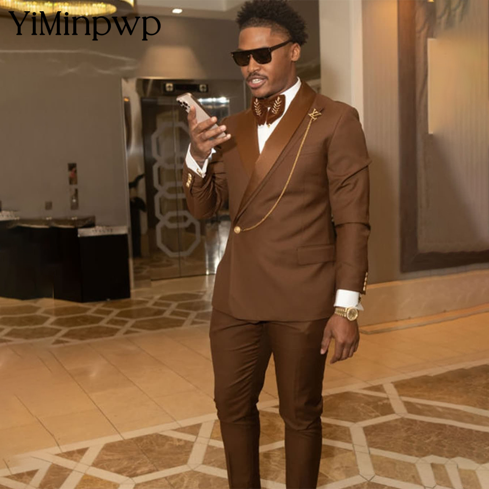 Men Formal Wear Brown - بدلات رجالية أفريقية بنية اللون من