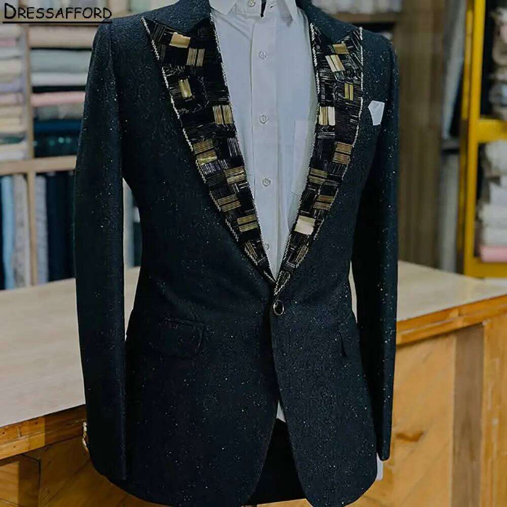 Men'S Formal Wear No Suit - بدلة رجالية سوداء رسمية مزينة بالكريستال