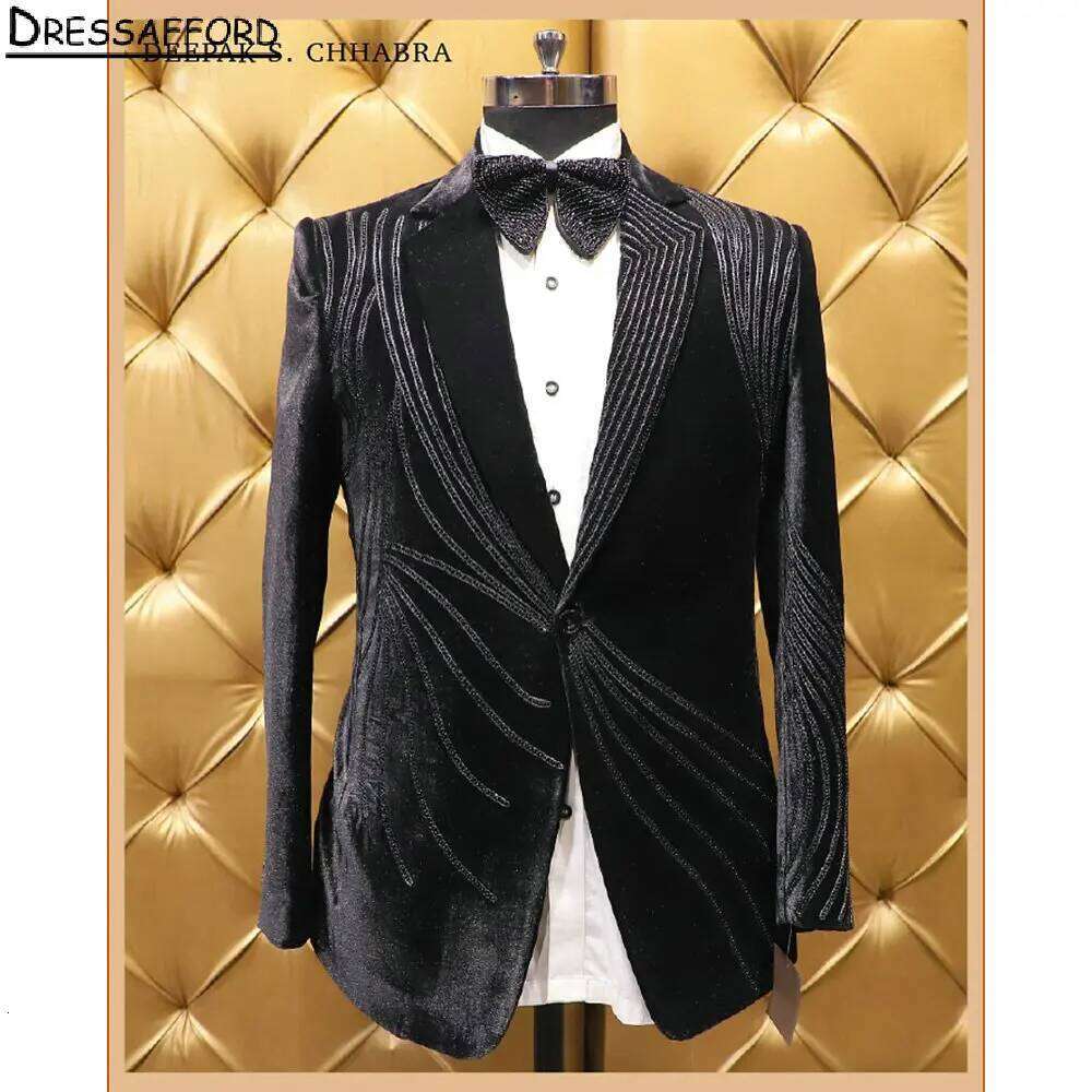 بدلة رسمية سوداء مخملية للزفاف - مراجعة Men'S Formal Wear No Suit وسعره