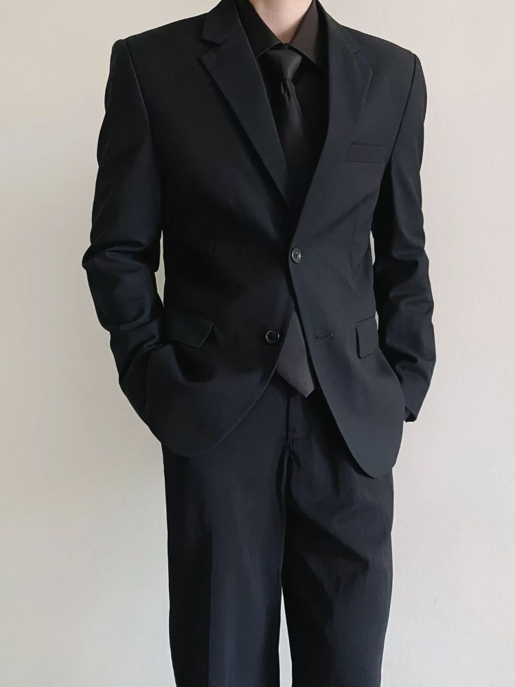 طقم بدلة رجالي أسود رسمي للأعم - مراجعة Korean Men Formal Wear وسعره