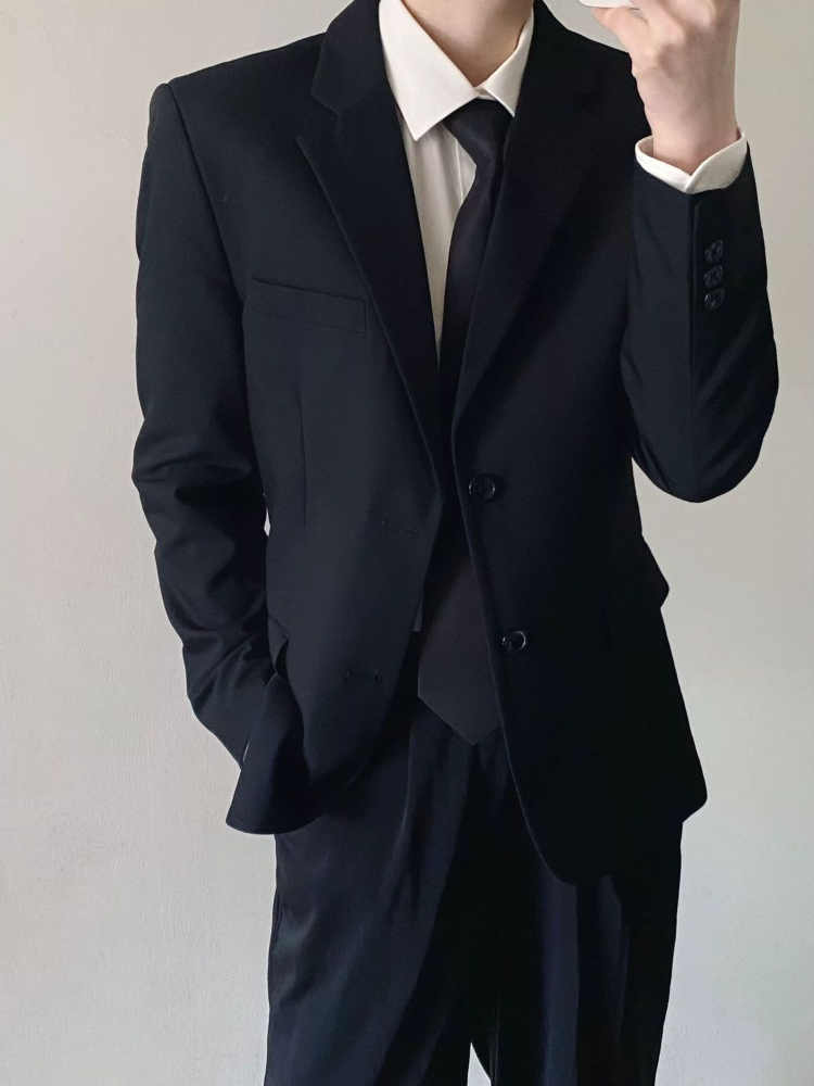 طقم بدلة رجالي أسود رسمي للأعم - مراجعة Korean Men Formal Wear وسعره