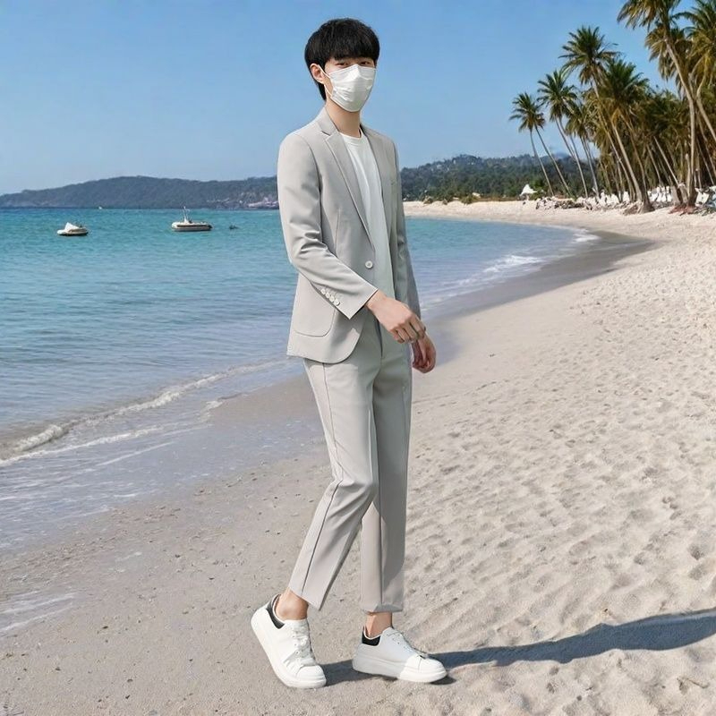 طقم بدلة صيفية خفيفة الوزن للر - مراجعة Korean Men Formal Wear وسعره