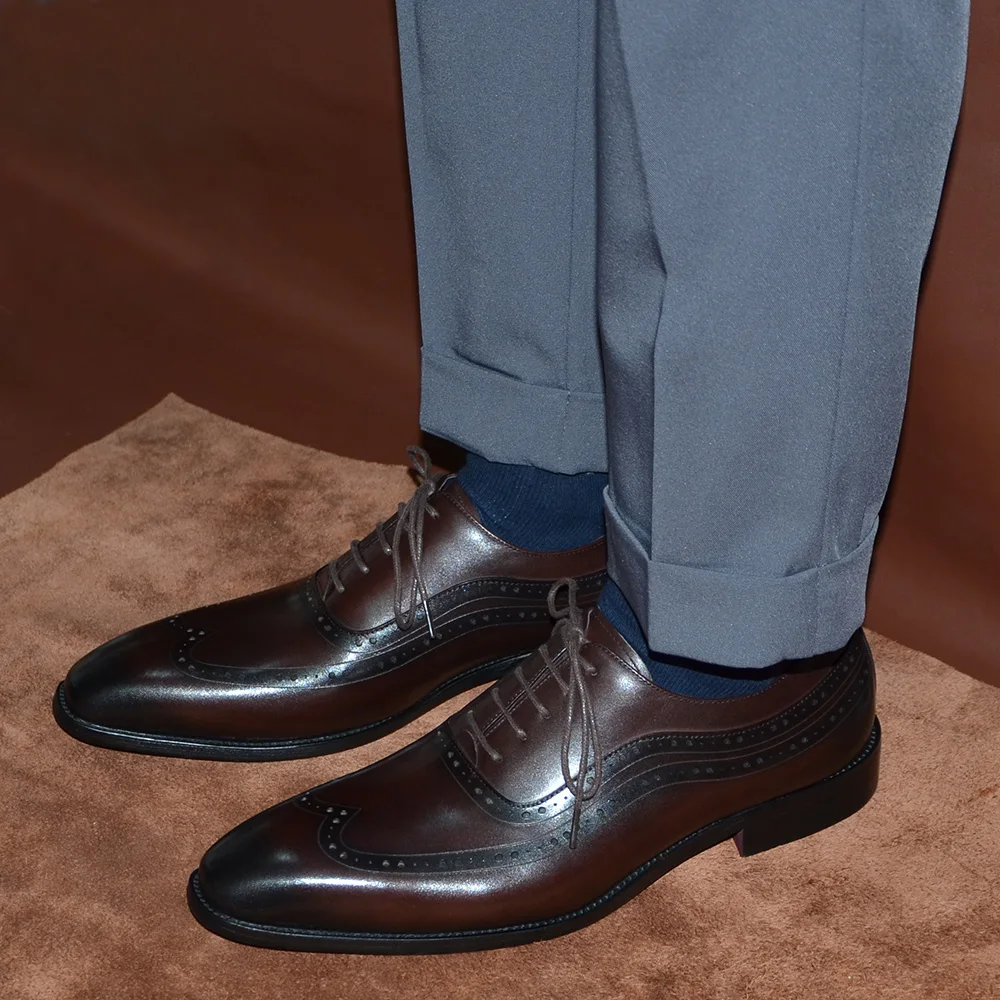 حذاء أكسفورد فاخر للرجال بطرف  - مراجعة Men Formal Wear Brown وسعره