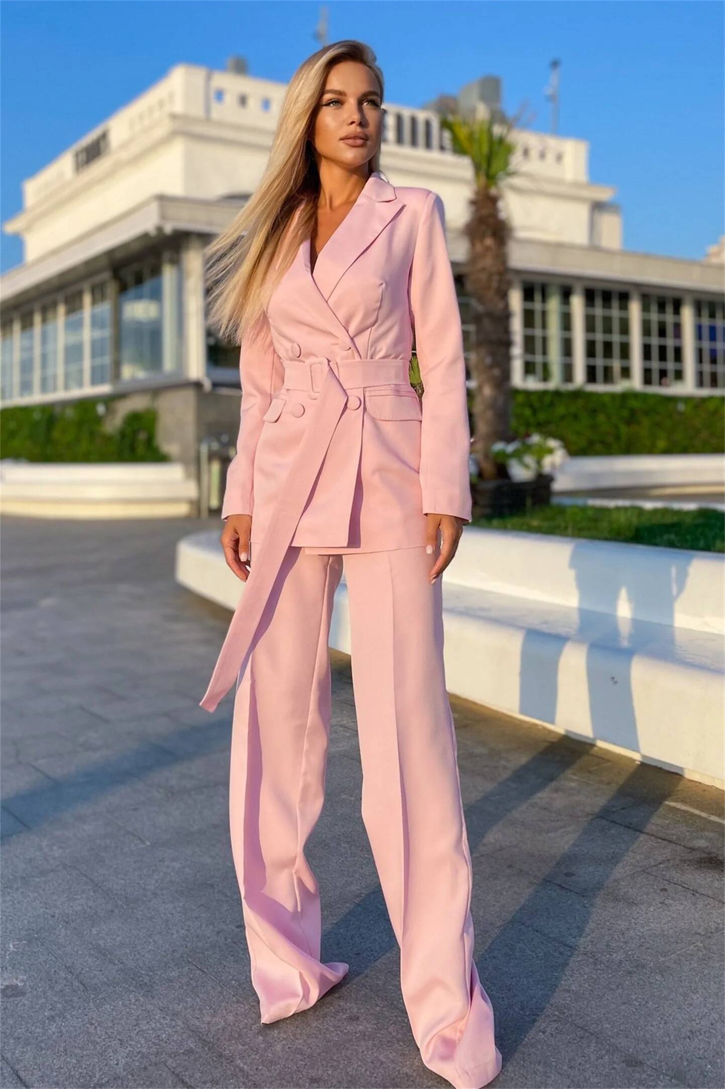 بدلات نسائية وردية من قطعتين،  - مراجعة Double Breasted Blazer وسعره