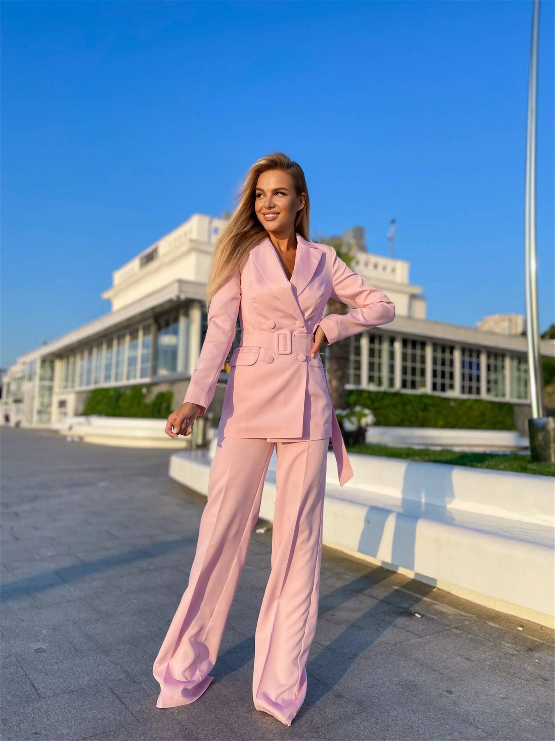بدلات نسائية وردية من قطعتين،  - مراجعة Double Breasted Blazer وسعره