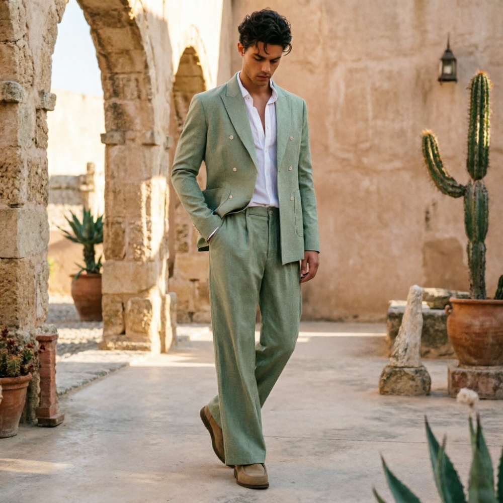 بدلة رجالية من الكتان بلون أخض - مراجعة Men'S Relaxed Formal Wear وسعره