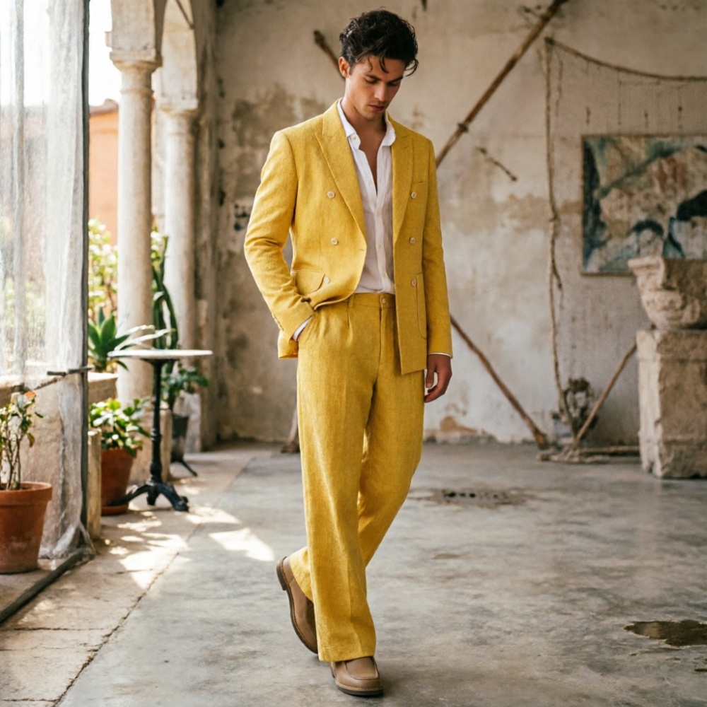 بدلة رجالية من الكتان بلون أخض - مراجعة Men'S Relaxed Formal Wear وسعره
