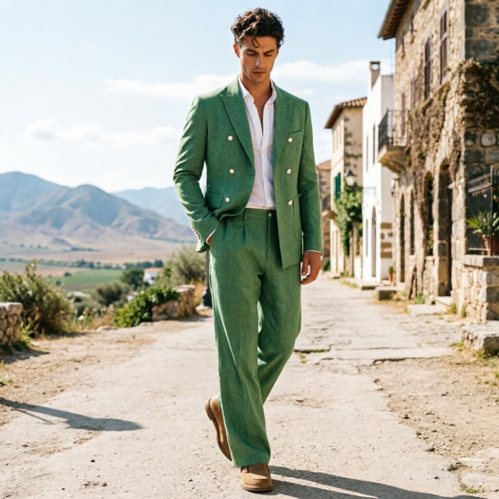 بدلة رجالية من الكتان بلون أخض - مراجعة Men'S Relaxed Formal Wear وسعره
