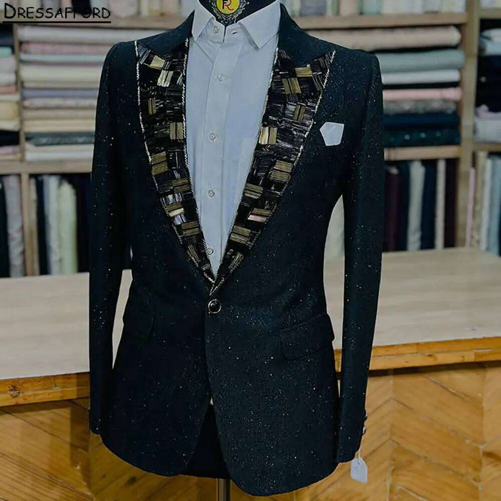 بدلة رجالية سوداء رسمية مزينة  - مراجعة Men'S Formal Wear No Suit وسعره