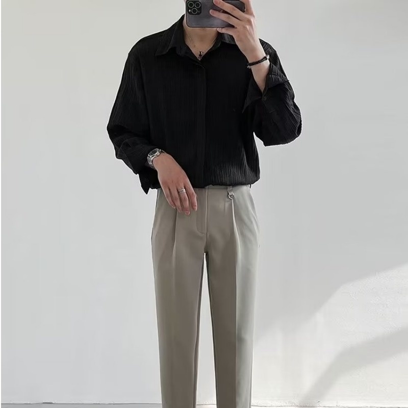 أسود المشمش الأبيض بأكمام طويل - مراجعة Korean Men Formal Wear وسعره